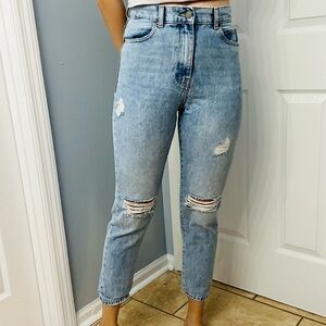 Dr. Denim Jeans Ripped Straight Leg Light Blue Destiny Cotton Nora Mom Size 26